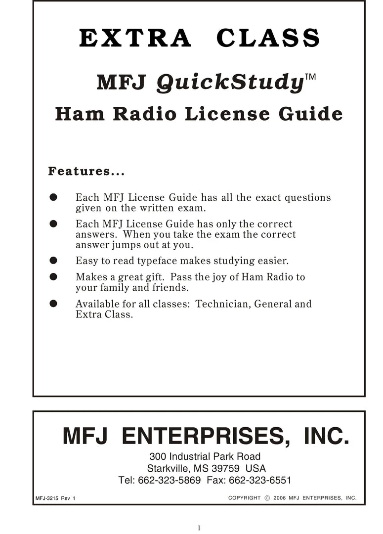 MFJ-3215, QUICK STUDY GUIDE EXTRA 3 MFJ-3215, QUICK STUDY GUIDE EXTRA